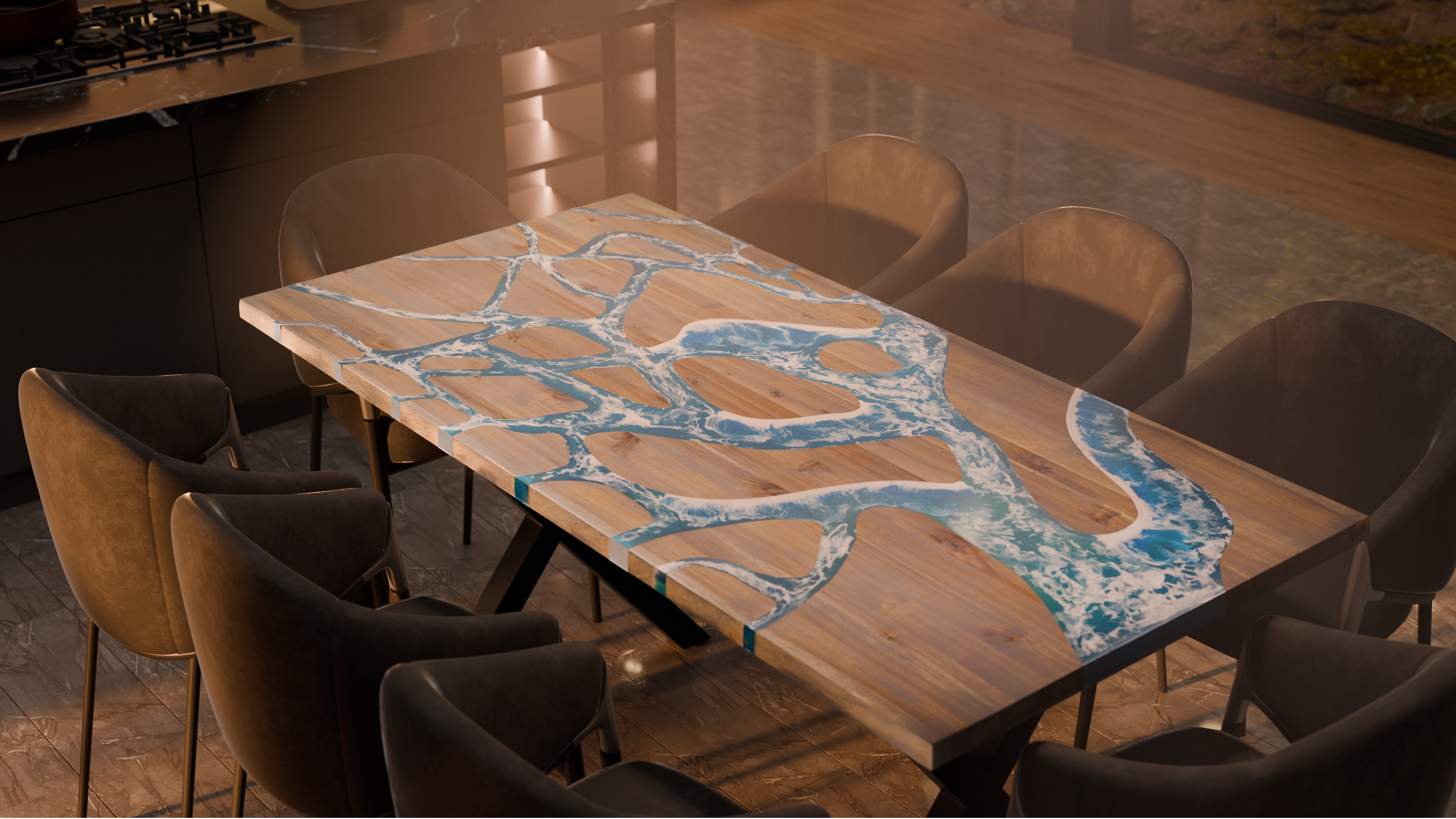 72" x 38" Artisan Epoxy Resin Table