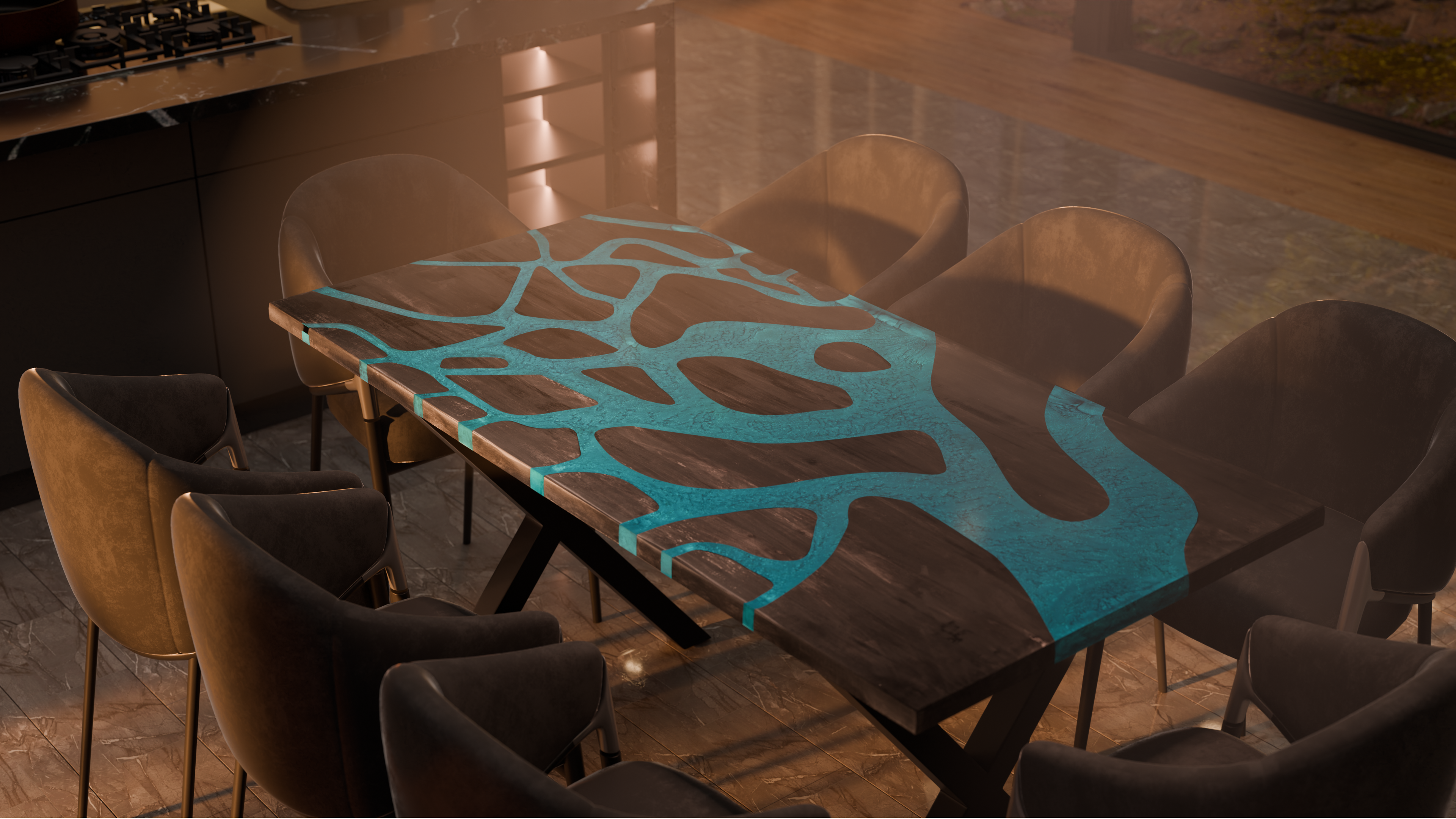 72" x 38" Artisan Epoxy Resin Table