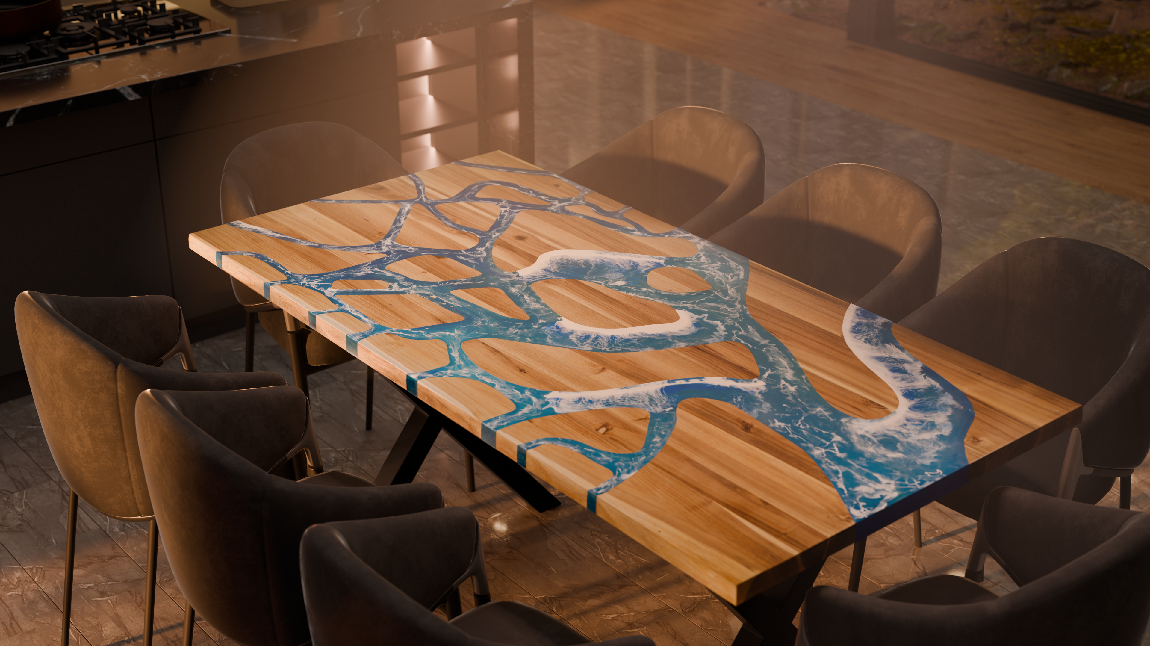 72" x 38" Artisan Epoxy Resin Table