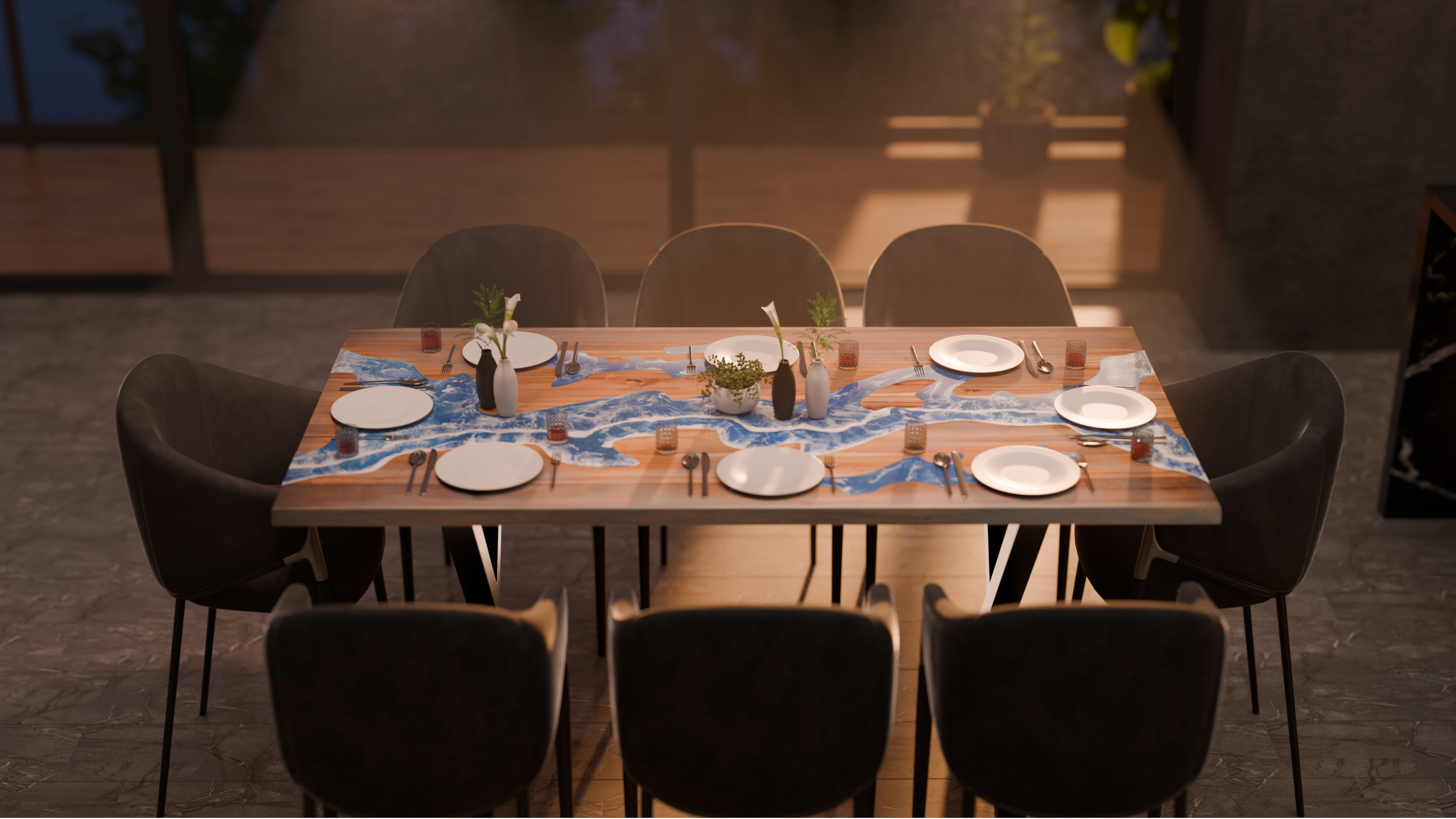 72" x 38" Artisan Epoxy Resin Table