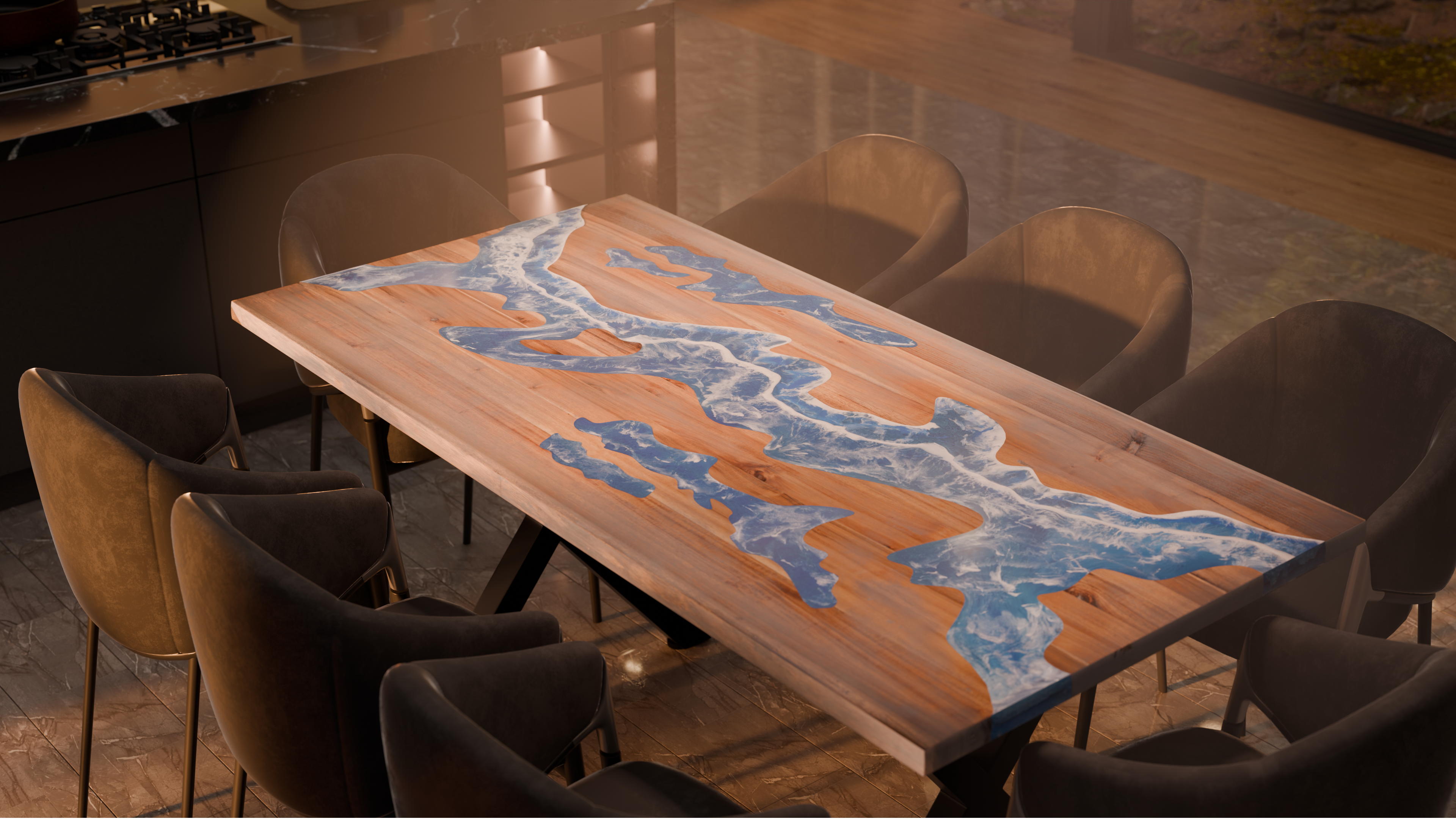 72" x 38" Artisan Epoxy Resin Table