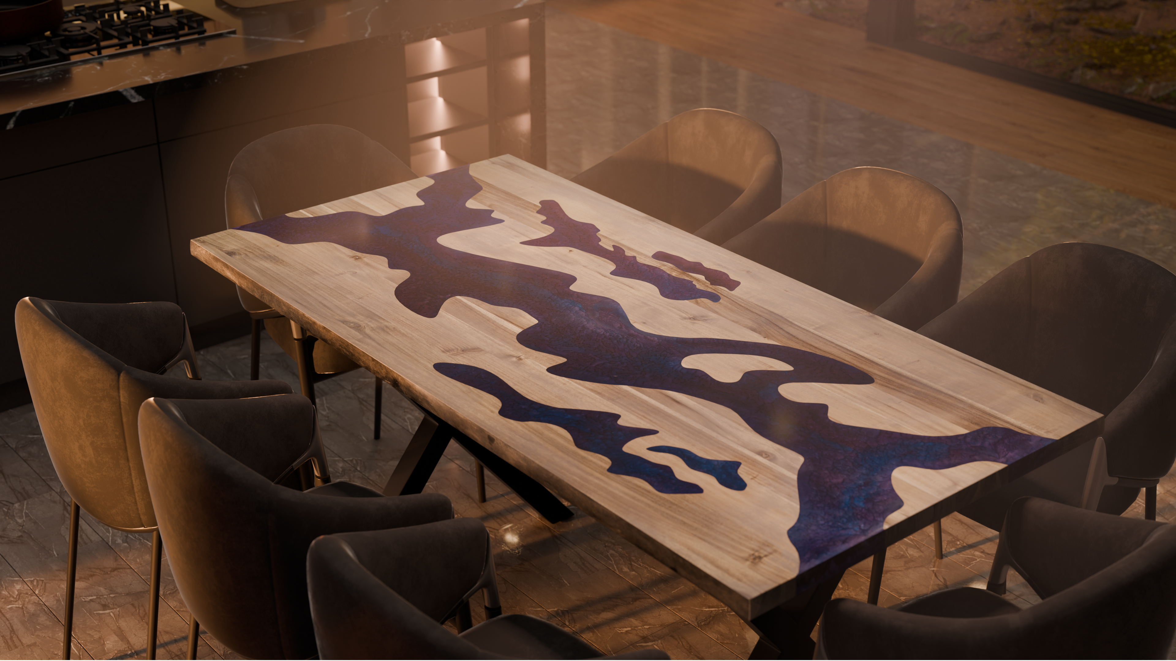 72" x 38" Artisan Epoxy Resin Table