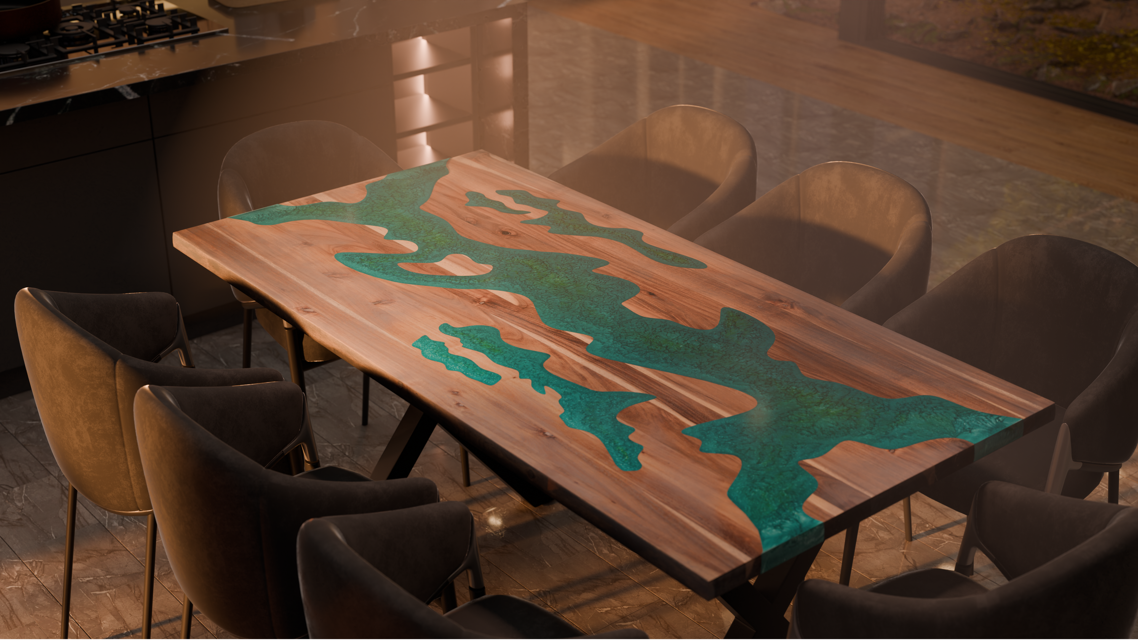 72" x 38" Artisan Epoxy Resin Table