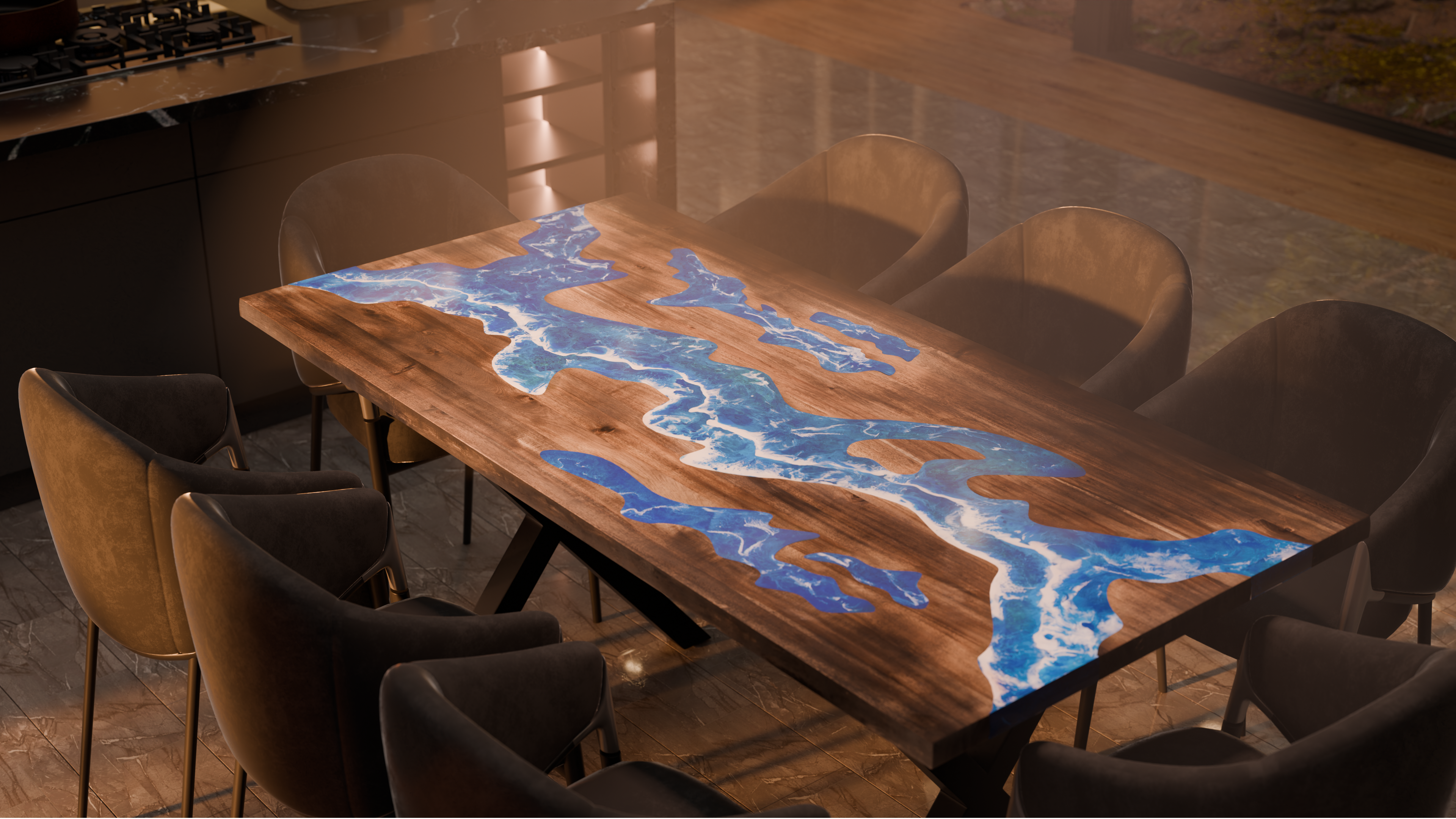 72" x 38" Artisan Epoxy Resin Table