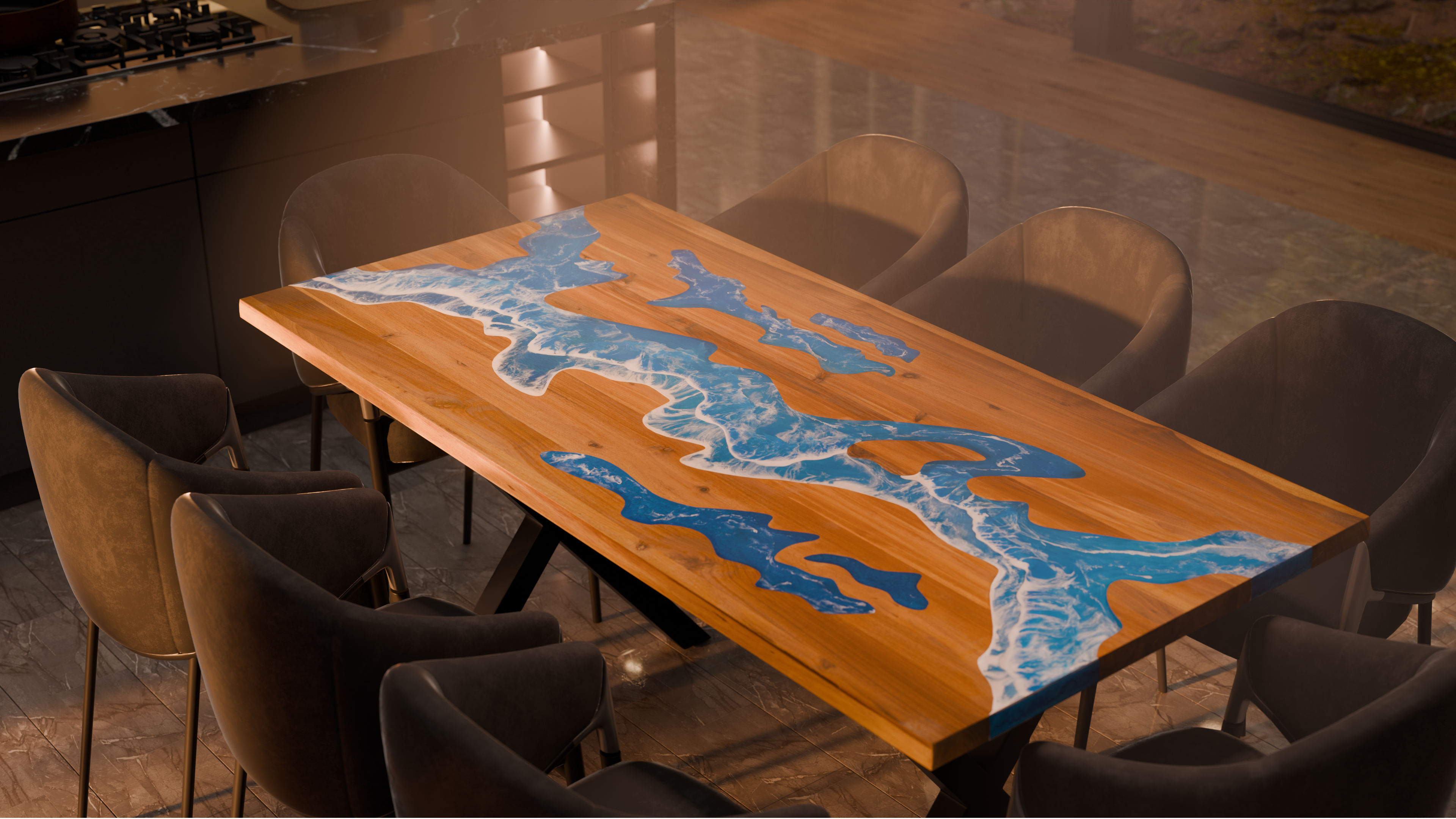 72" x 38" Artisan Epoxy Resin Table