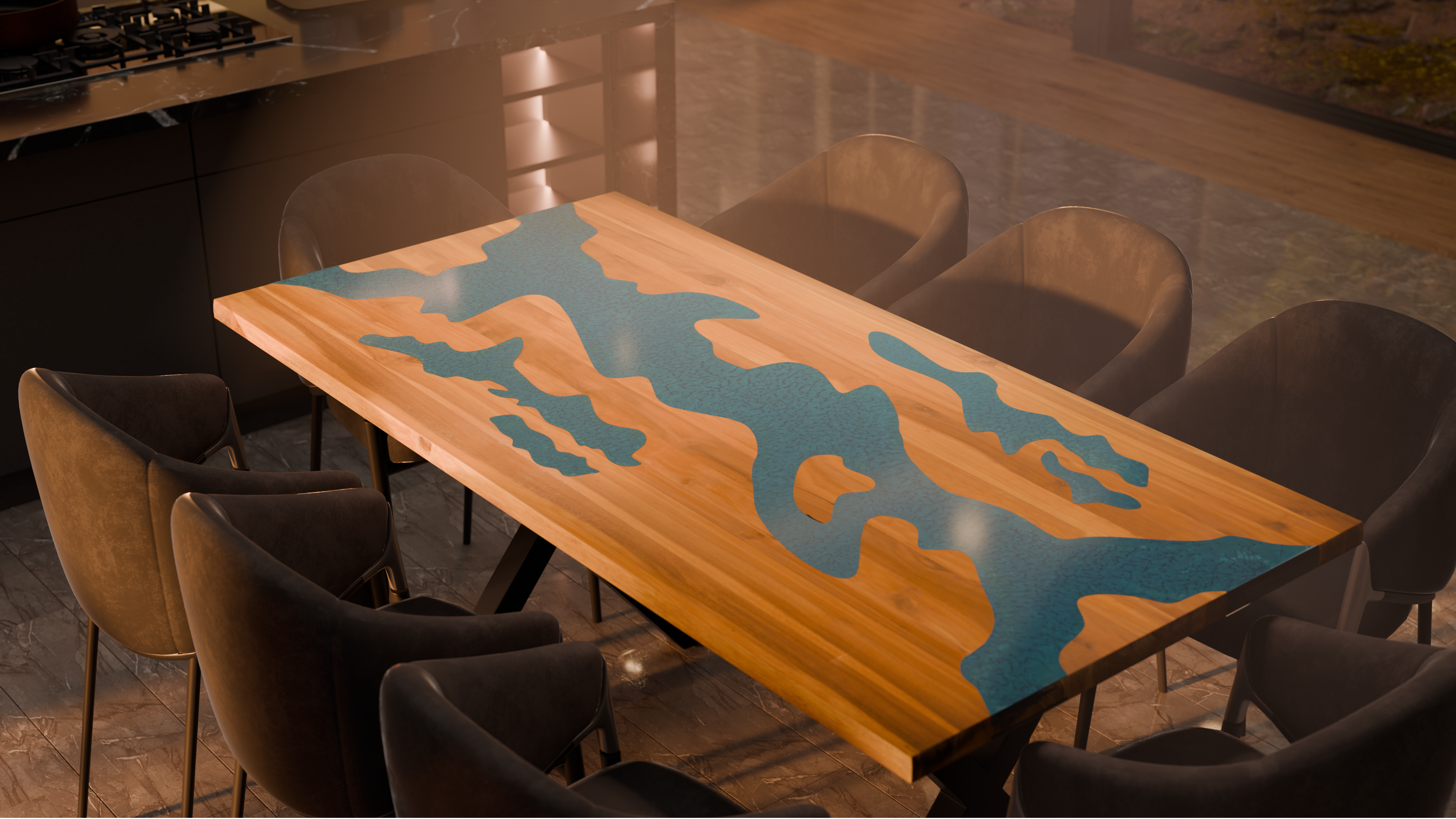 72" x 38" Artisan Epoxy Resin Table